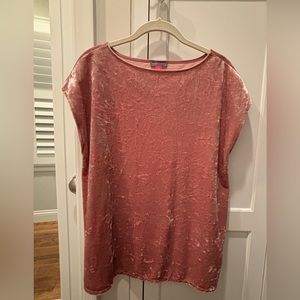 Vince Camuto crushed velvet top in blush pink. Easy fit. Elevated casual.